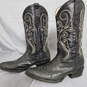 El Montador Black Python Piton Cowboy Boots Mens US 7.5 Exotic Leather‎